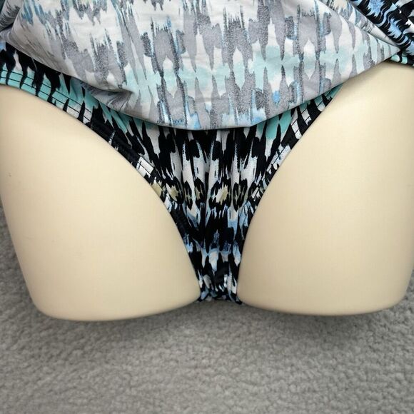 Fit 4U Swimsuit One Piece Sz 16 Blue Abstract Print Ruching Sweetheart Neckline - Picture 6 of 15